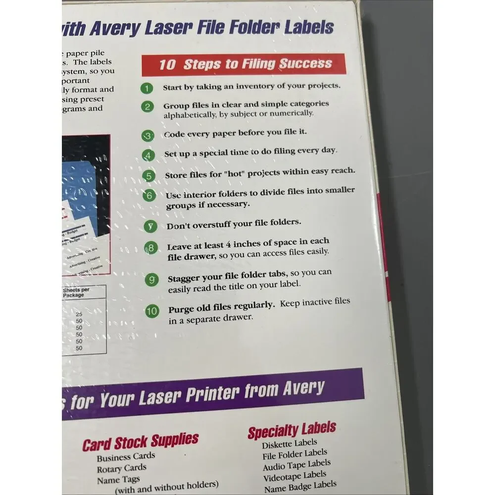 Avery Laser File Folder Labels White #5366 Sealed New 2/3 